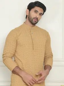 Anouk Brown Geometric Embroidered Band Collar Sequinned Straight Kurta