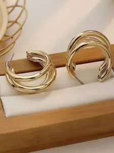 Celestique Korean Gold-Plated Contemporary Shaped Half Hoop Earrings