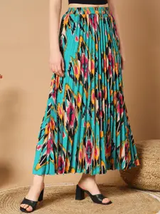 ZWERLON Women Printed Pleated A-Line Maxi Skirt
