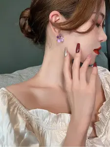 Celestique Artificial Stones Studded And Beaded Korean Floral Shaped Studs