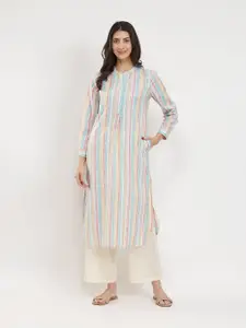 Pink Fort Striped Cotton Straight Kurta