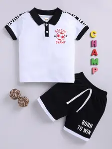 LITTLE NINJA Boys Printed Polo Collar Pure Cotton T-Shirt With Shorts