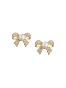Celestique Pearls & Zircon Studded Bow Shaped Studs
