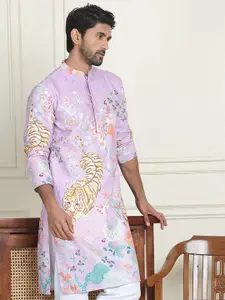 Anouk Purple Floral Embroidered Mandarin Collar Sequinned Straight Kurta