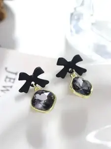 Celestique Korean Crystals Studded Bow Shaped Drop Earrings