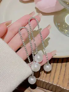 Celestique Rhinestones Studded U-Shaped Drop Earrings