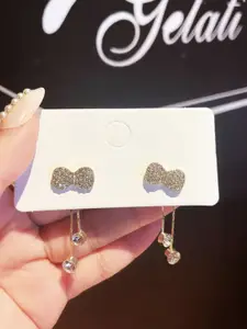 Celestique Artificial Stones Studded Bow Shaped Tasselled Korean Studs