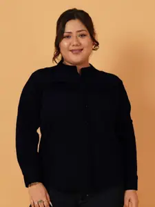 ANGOORI FASHION Women Plus Size Straight Fit Mandarin Collar Solid Casual Shirt