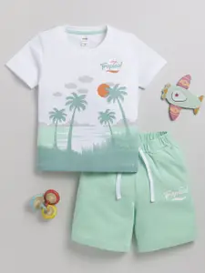 LITTLE NINJA Boys Printed Round Neck Pure Cotton T-Shirt With Shorts