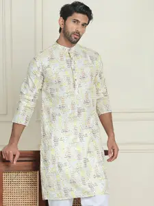 Anouk White Geometric Embroidered Sequinned Mandarin Collar Straight Kurta