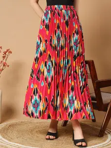 ZWERLON Women Printed Pleated A-Line Maxi Skirt