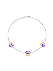 Kicky And Perky Sterling Silver Rhodium-Plated Dual Leaf Shaped Anklet