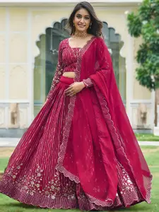 Kedar Fab Embroidered Georgette Semi-Stitched Lehenga & Unstitched Blouse With Dupatta