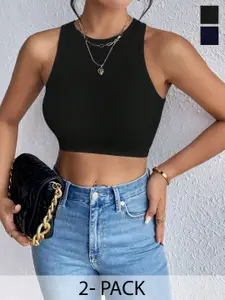 BAESD Women Pack Of 2 Ribbed Ribbed Round Neck Tops