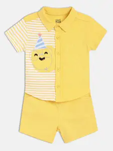 MINI KLUB Boys Striped Shirt Collar Pure Cotton Shirt With Shorts
