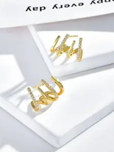Celestique Gold-Plated Artificial Stones Studded Claw Shaped Korean Studs