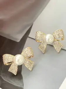 Celestique Cubic Zirconia Studed & Pearls Beaded Quirky Shaped Studs