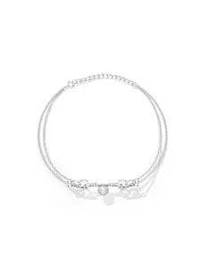 Kicky And Perky Sterling Silver Rhodium-Plated Pearls Studded Dual Floral Shaped Anklet