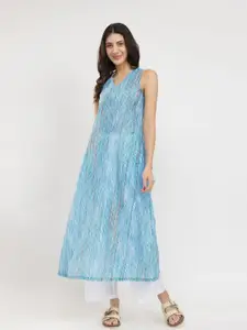 Pink Fort Striped V-Neck A-Line Kurta