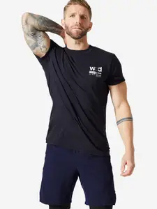 Domyos By Decathlon Men Black Crew Neck Cotton T-shirt