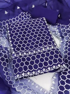 MANVAA Geometric Embroidered Organza Unstitched Dress Material