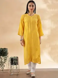 Club Loom Floral Embroidered Chikankari Straight Kurta