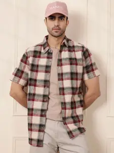 WROGN Men Comfort Fit Spread Collar Tartan Checked Cotton Casual Shirt