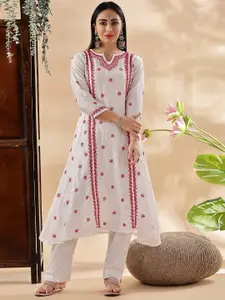 Club Loom Women Floral Embroidered Chikankari Cotton  A-Line Kurta