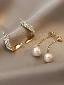Celestique Artificial Stones Studded And Pearls Beads Contemporary Shaped Drop Earrings