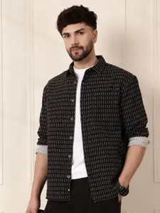 WROGN Men Comfort Fit Spread Collar Geometric Printed Cotton Casual Shirt