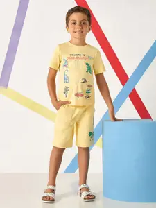 max Boys Typographic Printed Pure Cotton T-Shirt With Shorts