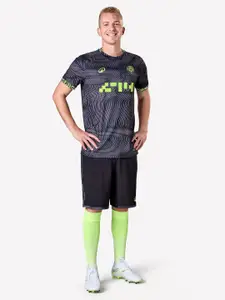 Kipsta By Decathlon Men Neon Green Patterned Short Sleeve Football Jersey