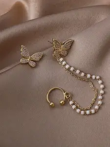 Celestique Korean Artificial Stones Studded Contemporary Shaped Studs Ear Cuff Earrings