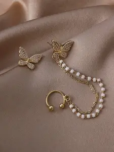 Celestique Artificial Stones Studded and Beaded Contemporary Korean Ear Cuff Earrings