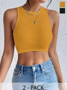 TOOCHKI Women Pack Of 2 Ribbed Ribbed Round Neck Tops