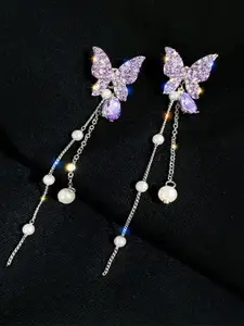 Celestique Artificial Stones Studded & Beaded Contemporary Shaped Korean Drop Earrings