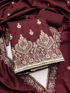 MANVAA Ethnic Motifs Embroidered Zari Jalpari Cotton Unstitched Dress Material