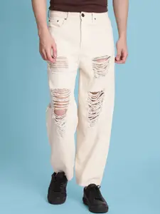 The Roadster Lifestyle Co Ecru Heavy Distress Baggy Fit Jeans