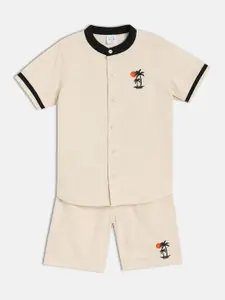 MINI KLUB Boys Band Collar Cotton Linen Shirt With Shorts
