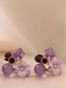 Celestique Artificial Stones Studded Floral Shaped Korean Studs