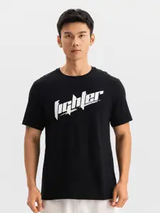 Domyos By Decathlon Men Black Printed Cotton Crew Neck Short Sleeved T-shirt