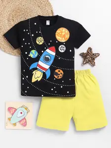 LITTLE NINJA Boys Printed Round Neck Pure Cotton T-Shirt With Shorts