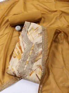 Meena Bazaar Abstract Printed Sequinned Unstitched Dress Material