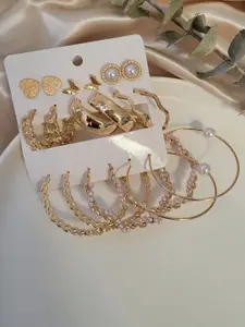 Celestique Set Of 9 Gold-Plated Heart Shaped Studs