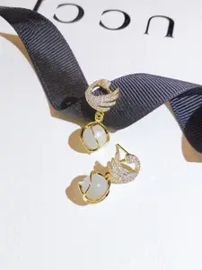 Celestique Gold-Plated Pearls Studs Opal Contemporary Shaped Drop Earrings