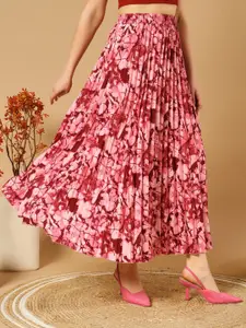 ZWERLON Women Floral Printed Flared Maxi Skirt