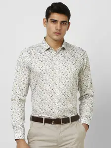 V Dot Men Slim Fit Spread Collar Floral Printed Cotton Formal Shirt