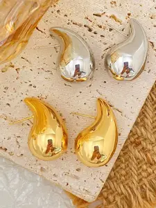 Celestique Set Of 2 Gold Toned & Silver Toned Teardrop Shaped Studs