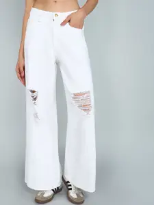 Mast & Harbour Women Flared High Rise Mildly Distressed Jeans