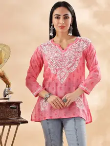 Club Loom Floral Embroidered Chikankari Pure Cotton Kurti